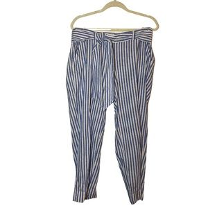 Blue-stripped linen Vineyard Vines cropped pants